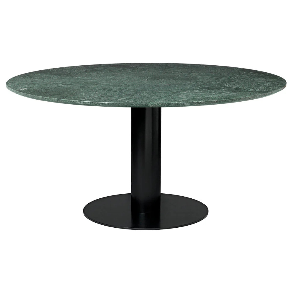 2.0 Round Dining Table - Green Marble, Black