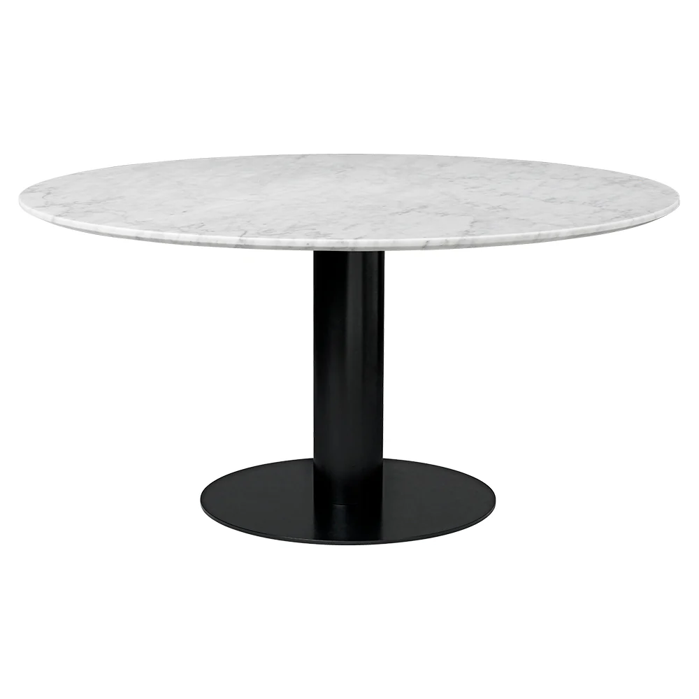 2.0 Round Dining Table - White Marble, Black