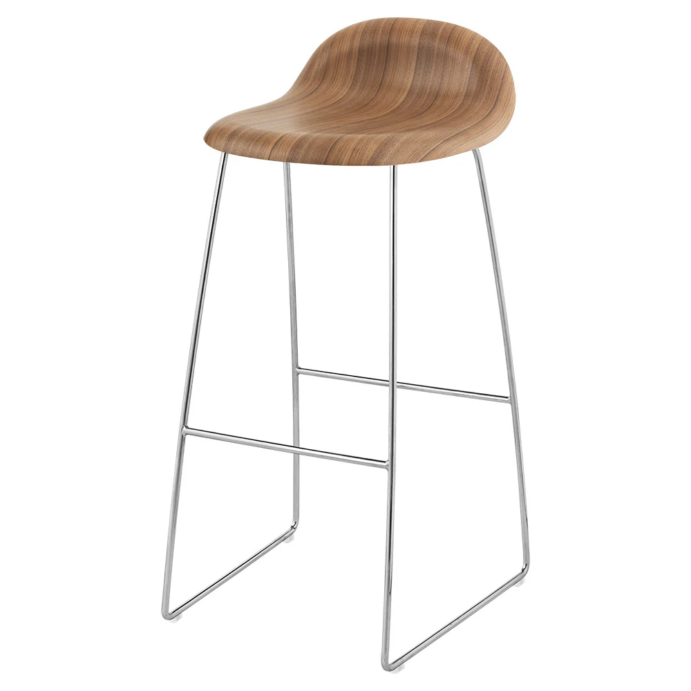 3D Bar Counter Stool - American Walnut Seat, Sledge Base