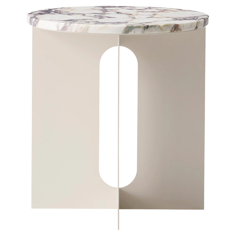 Androgyne 16.5" Steel Side Table - Ivory, Calacatta Viola Marble Top