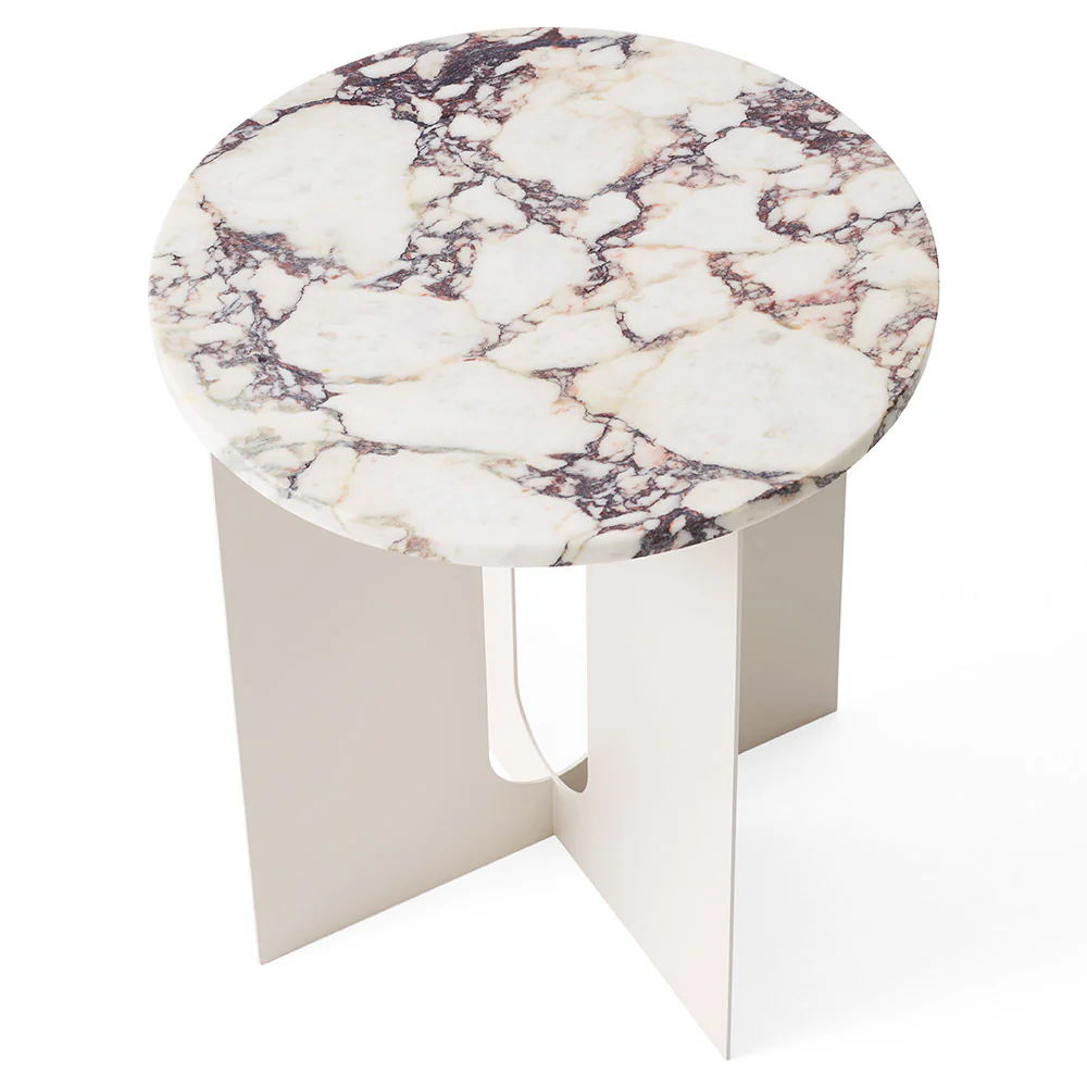 Androgyne 16.5" Steel Side Table - Ivory, Calacatta Viola Marble Top - Image 2