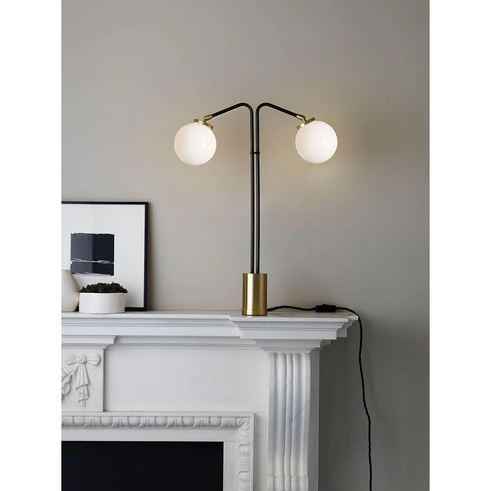 Array Twin Table Lamp - Bronze, Satin Brass, Opal Glass Shades - Image 2