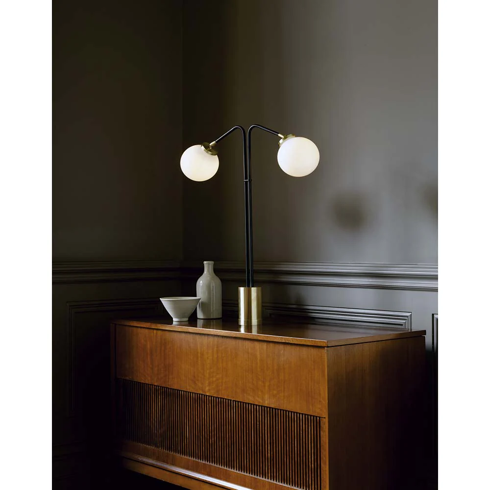 Array Twin Table Lamp - Bronze, Satin Brass, Opal Glass Shades - Image 3