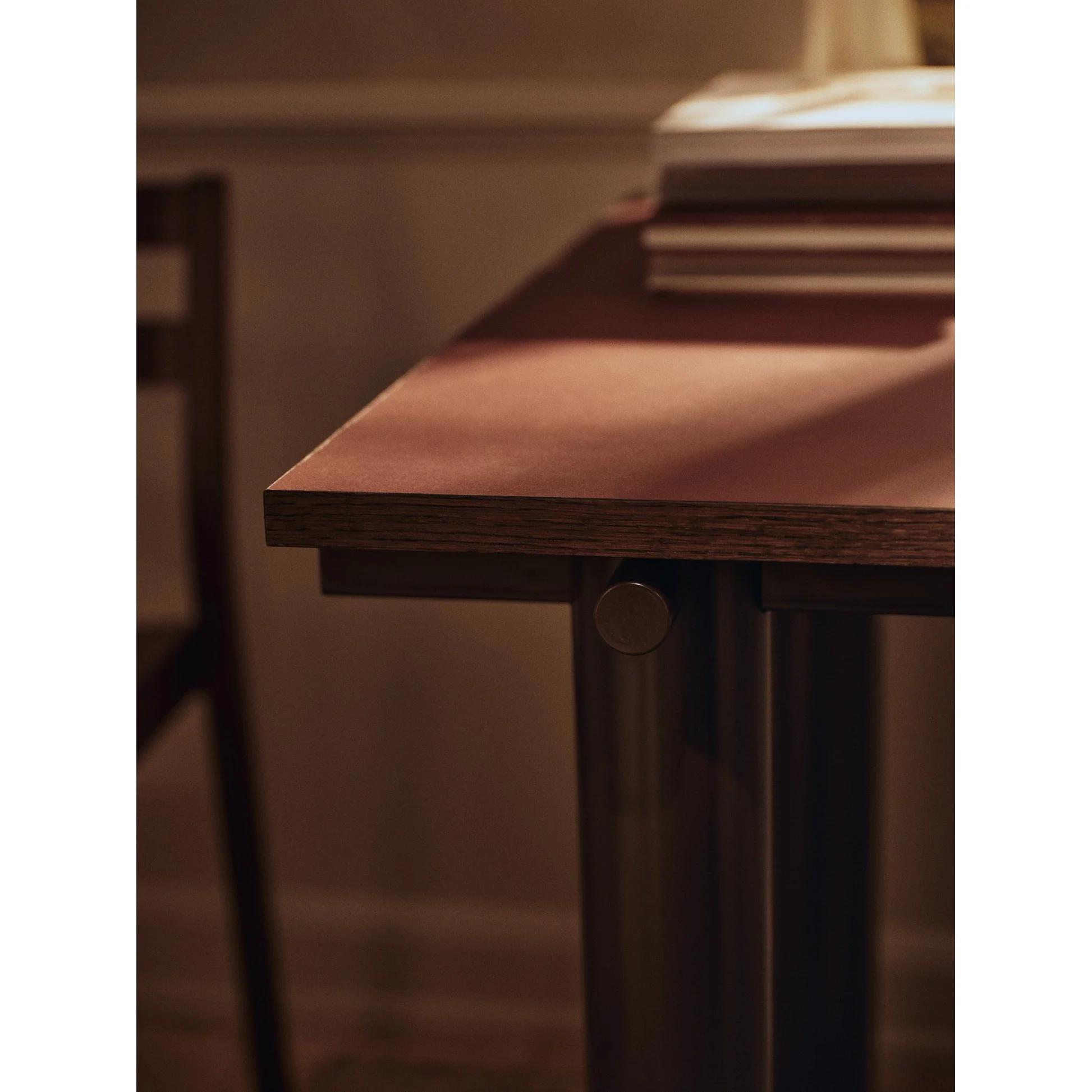 Atura Dining Table - Dark Chocolate Base, Burgundy Tabletop - Image 5