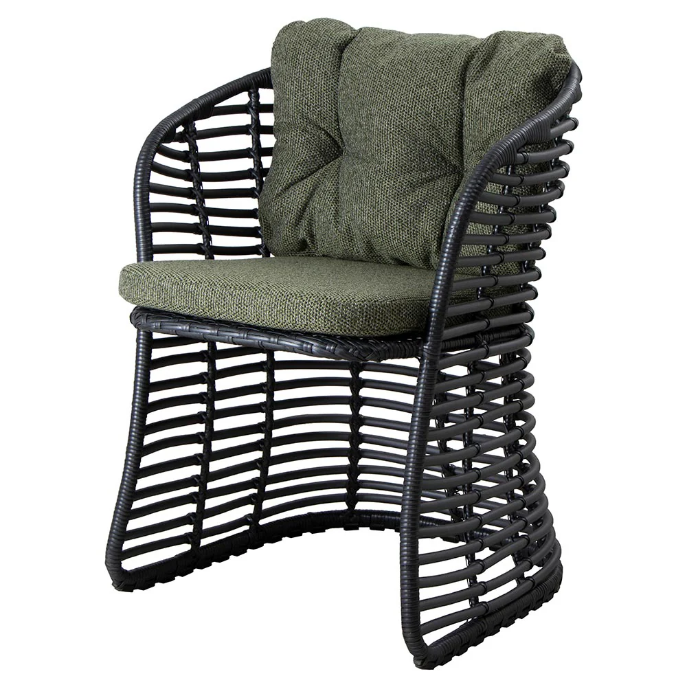 Basket Chair - Dark Green Cushions, Graphite Weave Frame