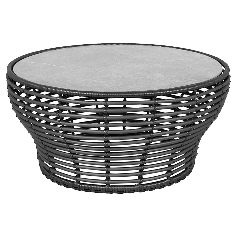 Basket Large Coffee Table - Fossil Gray Ceramic Top, Graphite Weave Base
