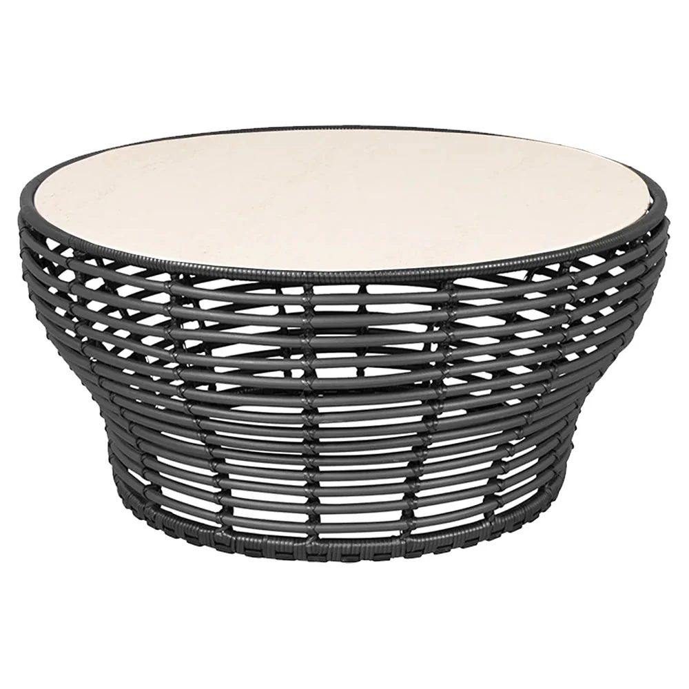 Basket Large Coffee Table - Travertine Look Ceramic Top, Graphite Weave Base