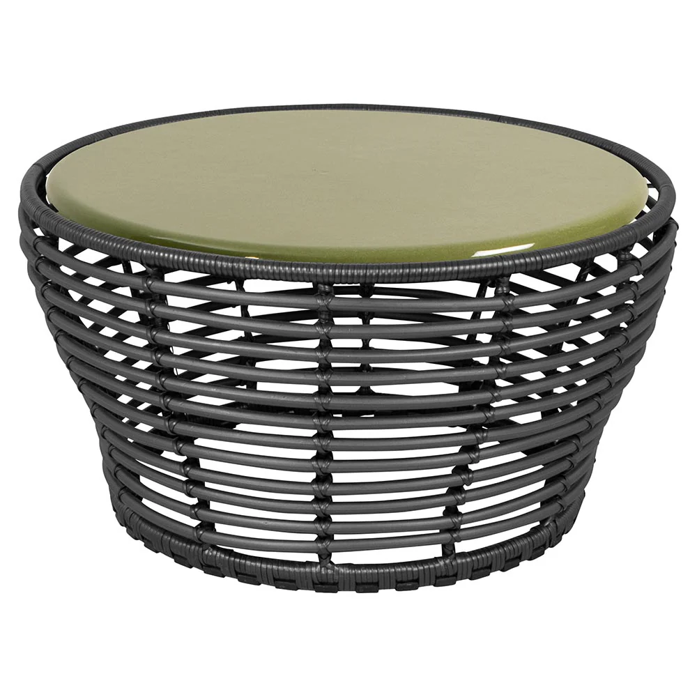 Basket Medium Coffee Table - Green Lava Stone Glazed Top, Graphite Weave Base