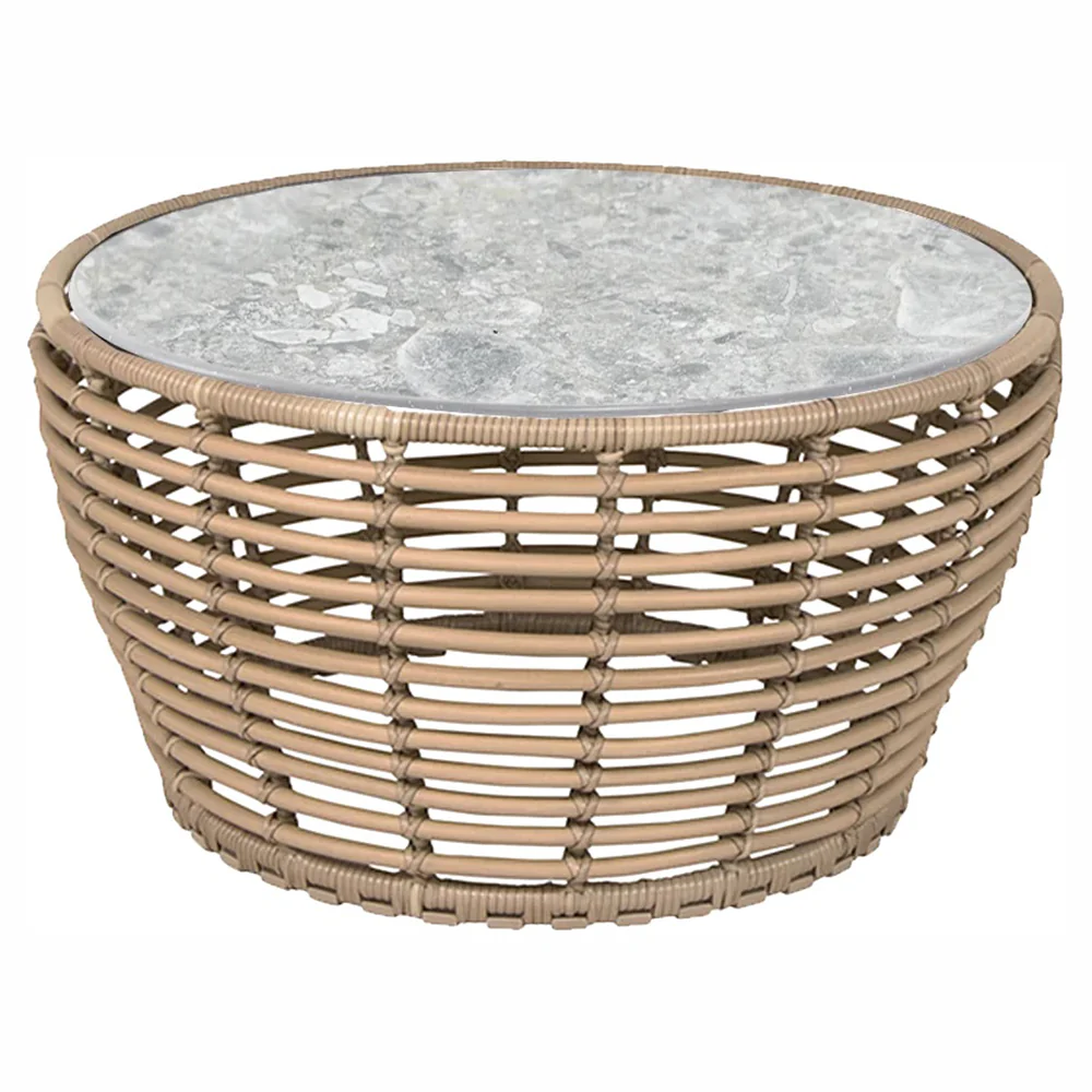Basket Medium Coffee Table - Multi Color Ceramic Top, Natural Weave Base