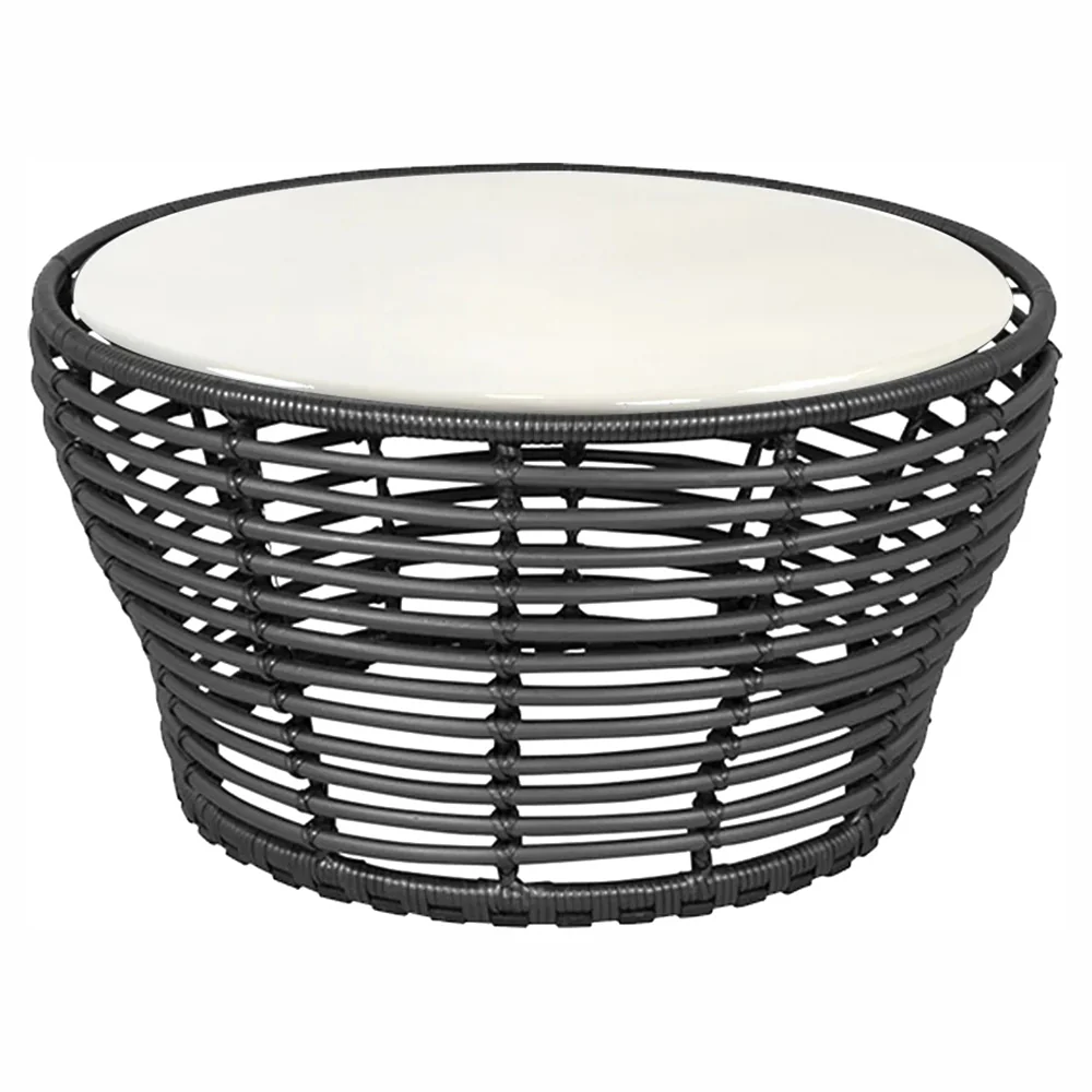 Basket Medium Coffee Table - Sand Lava Stone Glazed Top, Graphite Weave Base
