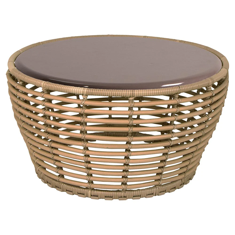 Basket Medium Coffee Table - Taupe Lava Stone Glazed Top, Natural Weave Base