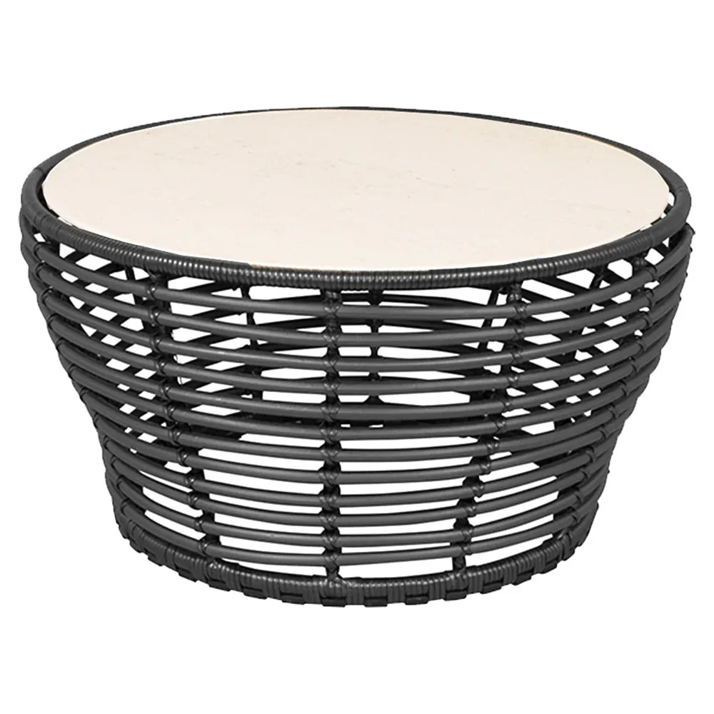 Basket Medium Coffee Table - Travertine Look Ceramic Top, Graphite Weave Base