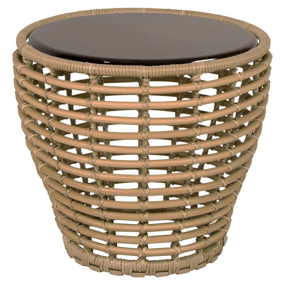 Basket Small Coffee Table - Black Lava Stone Glazed Top, Natural Weave Base