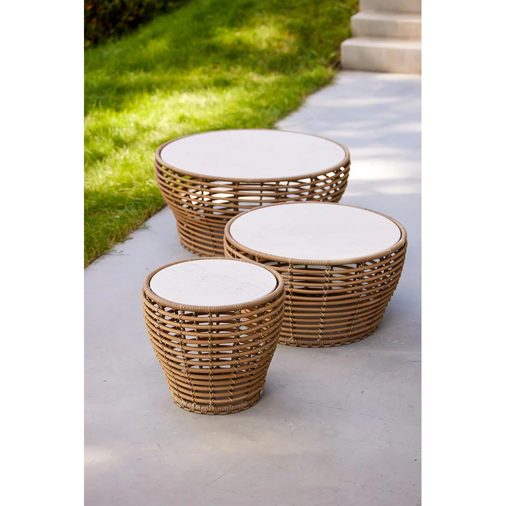 Basket Small Coffee Table - Fossil Black Ceramic Top, Graphite Weave Base - Image 2