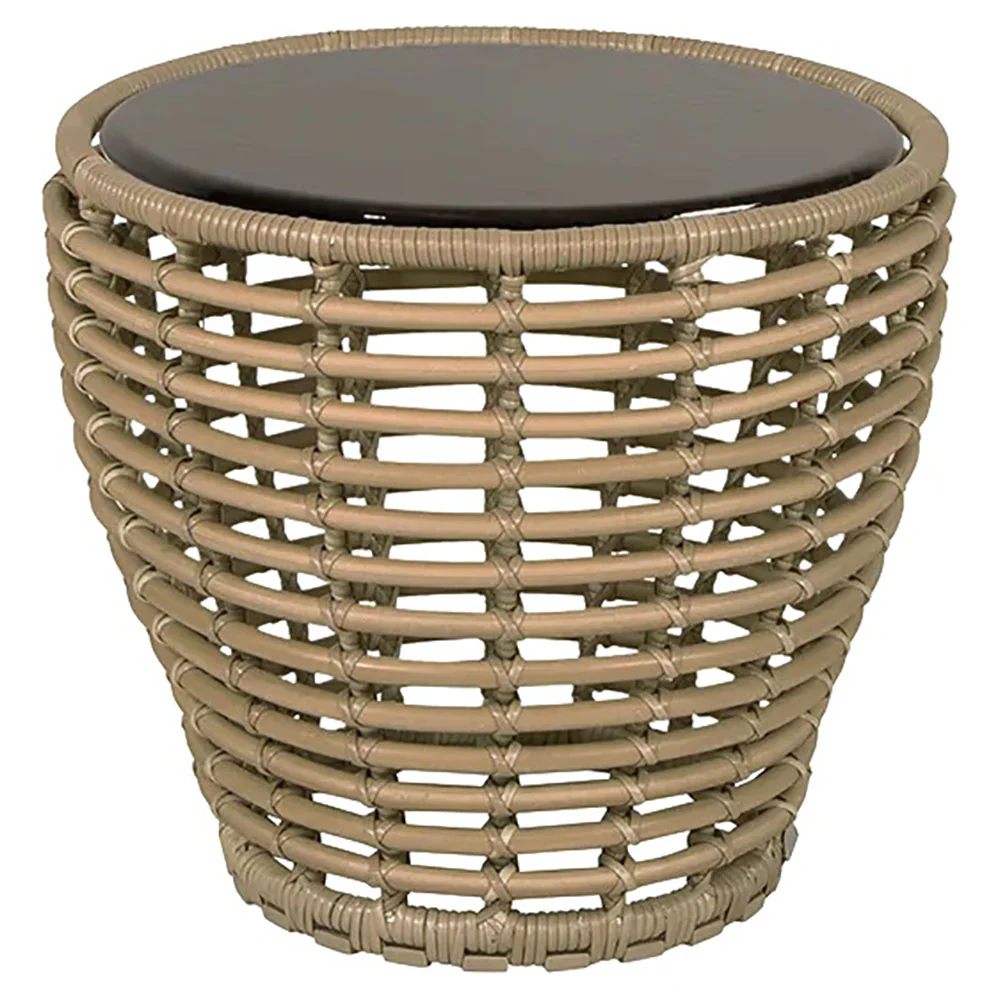 Basket Small Coffee Table - Fossil Black Ceramic Top, Natural Weave Base