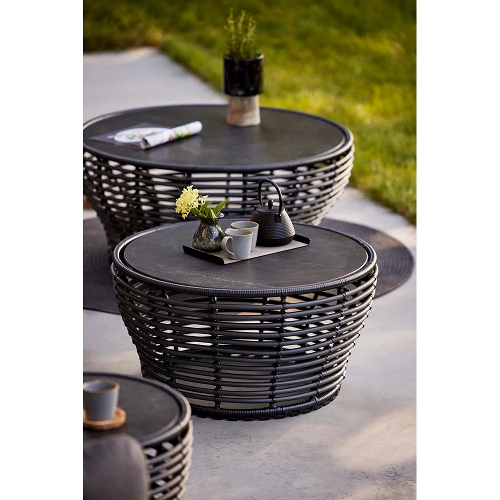 Basket Small Coffee Table - Fossil Gray Ceramic Top, Graphite Weave Base - Image 4