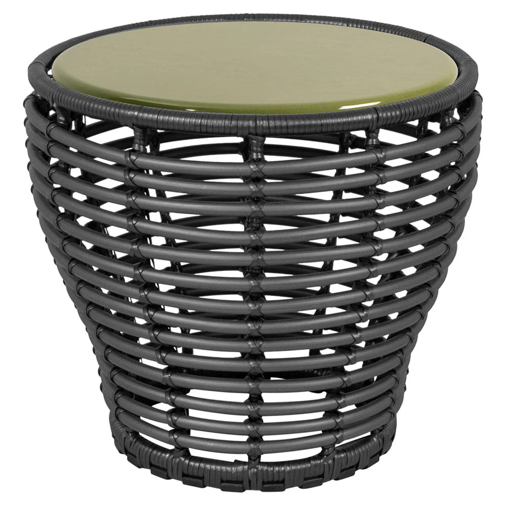 Basket Small Coffee Table - Green Lava Stone Glazed Top, Graphite Weave Base