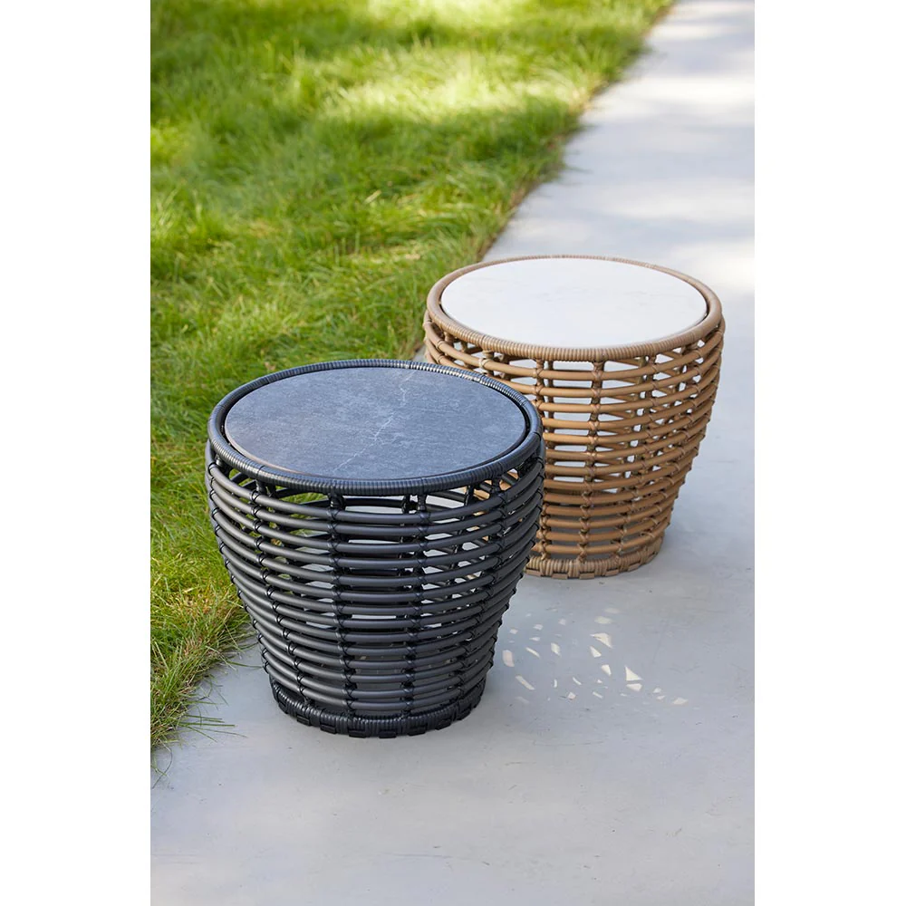 Basket Small Coffee Table - Green Lava Stone Glazed Top, Graphite Weave Base - Image 3