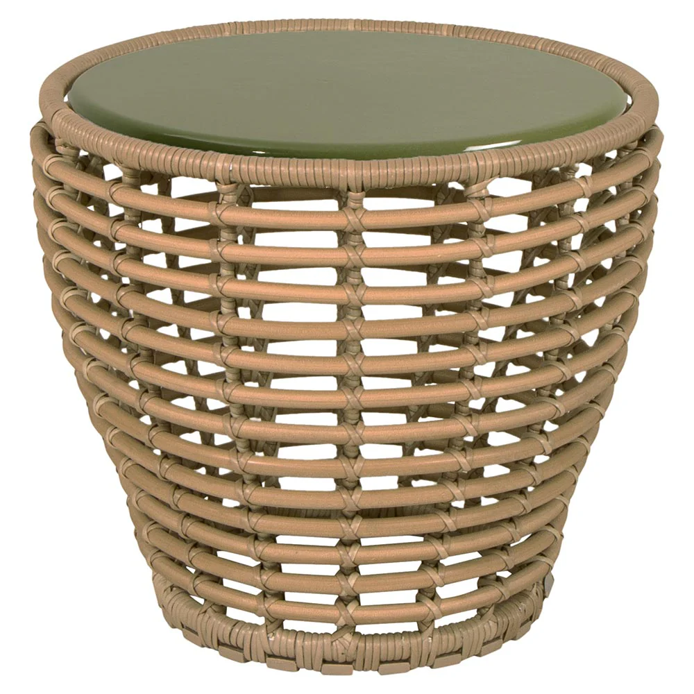 Basket Small Coffee Table - Green Lava Stone Glazed Top, Natural Weave Base
