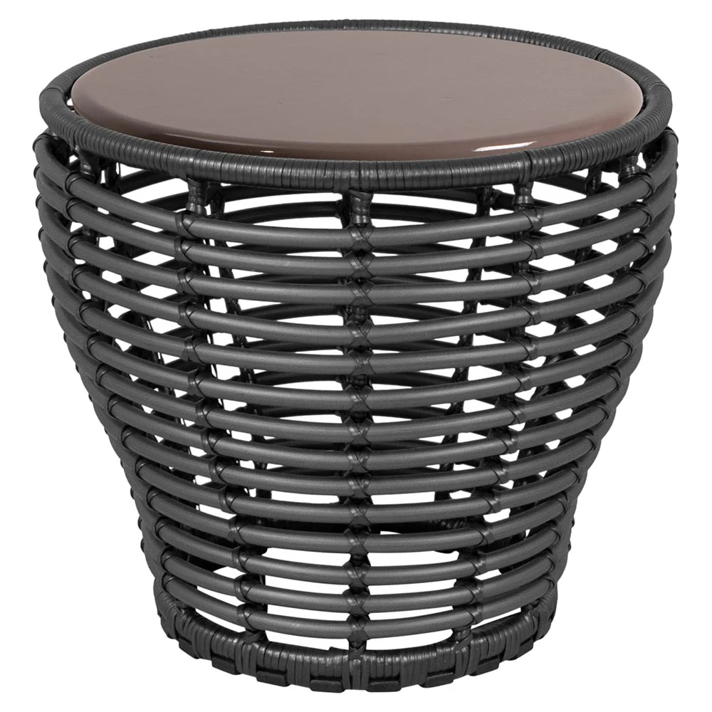 Basket Small Coffee Table - Taupe Lava Stone Glazed Top, Graphite Weave Base