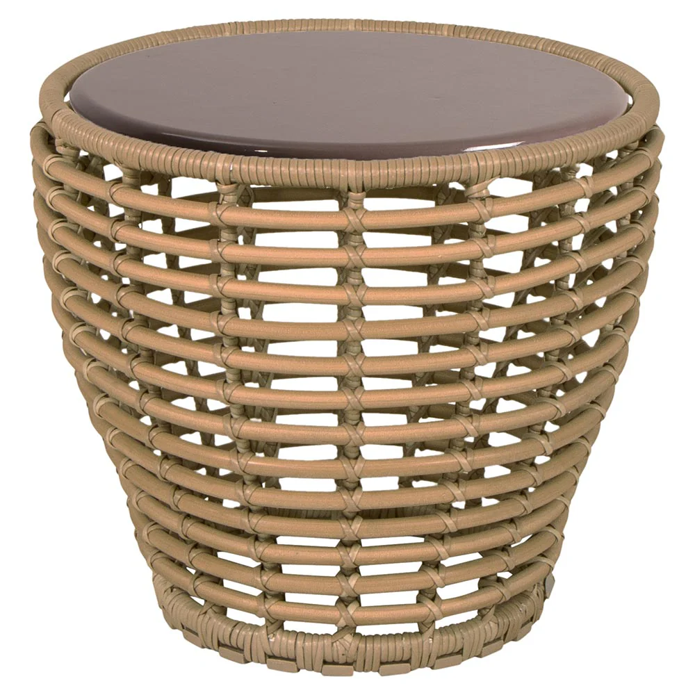 Basket Small Coffee Table - Taupe Lava Stone Glazed Top, Natural Weave Base