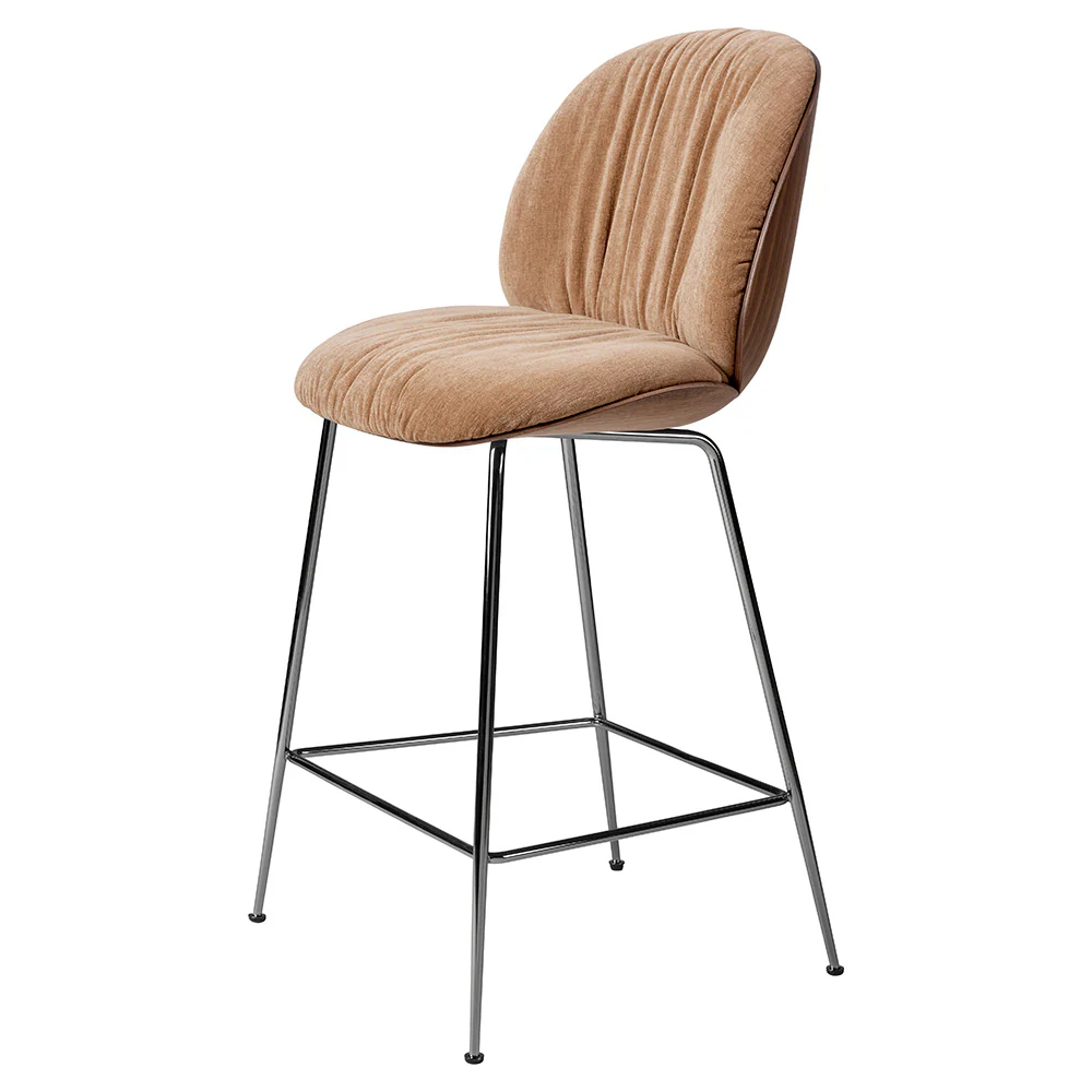 Beetle Soft Front Upholstered Bar Counter Chair - Veneer Shell, Conic Base - Image 2