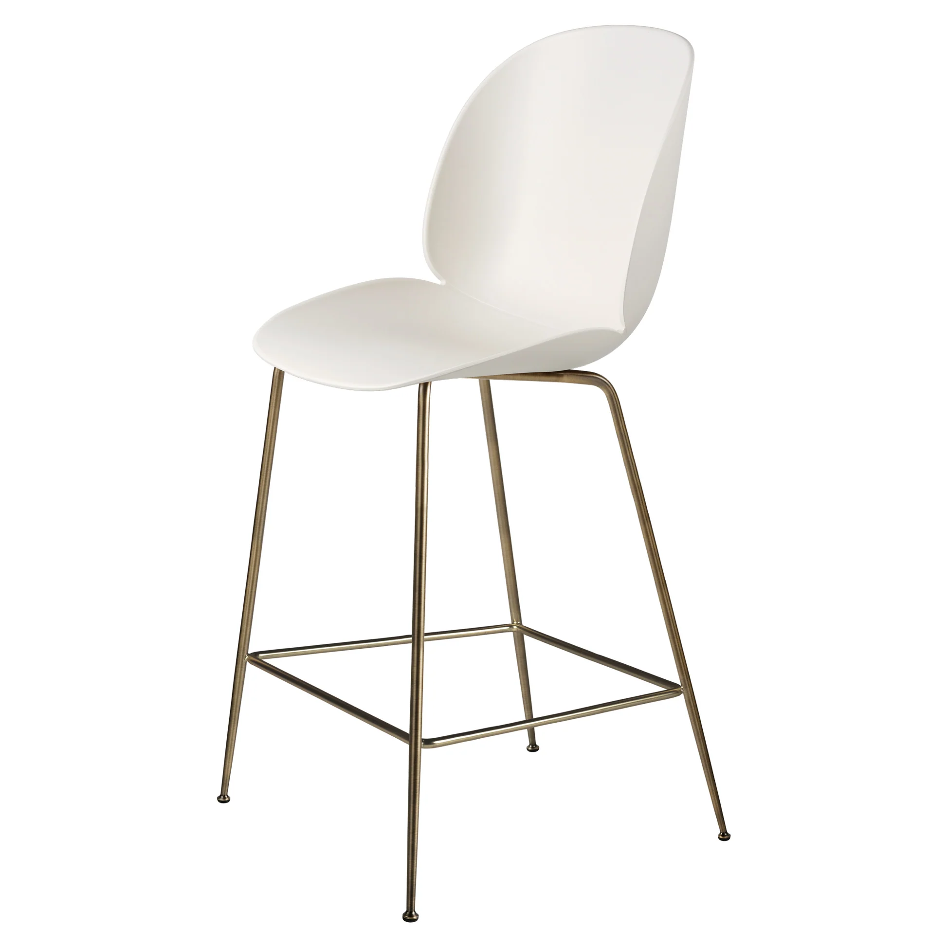 Beetle Unupholstered Counter Chair - Alabaster White, Antique Brass Base