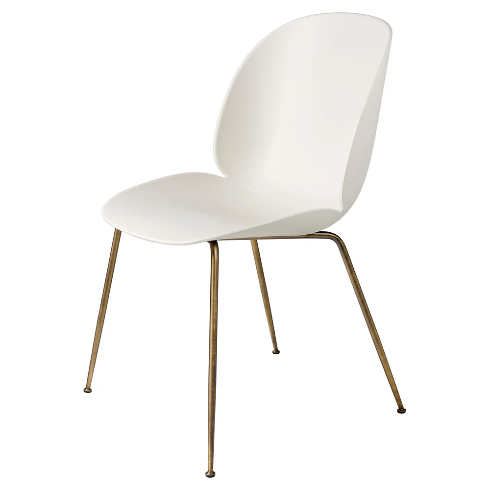 Beetle Unupholstered Dining Chair - Alabaster White, Antique Brass Base