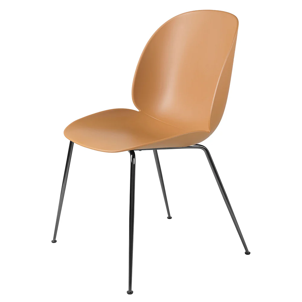 Beetle Unupholstered Dining Chair - Amber Brown, Black Chrome Base