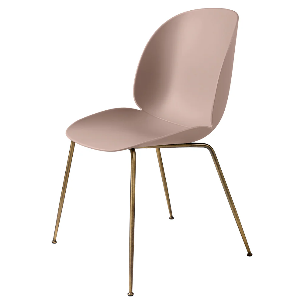 Beetle Unupholstered Dining Chair - Sweet Pink, Antique Brass Base