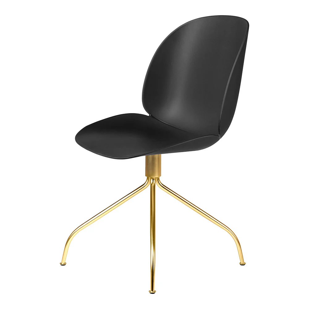 Beetle Unupholstered Meeting Chair - Black Shell, Brass Semi Matte Swivel Base