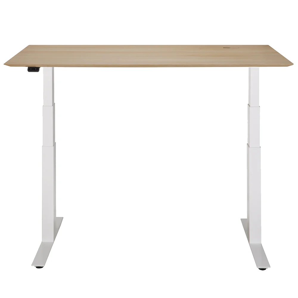 Bok Adjustable Desk - Oak Top, White Base, With Cable Management - Image 2