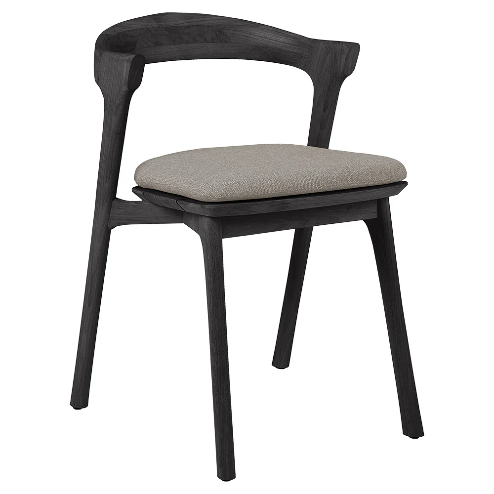 Bok Outdoor Dining Chair - Black Teak, Mocha Cushion