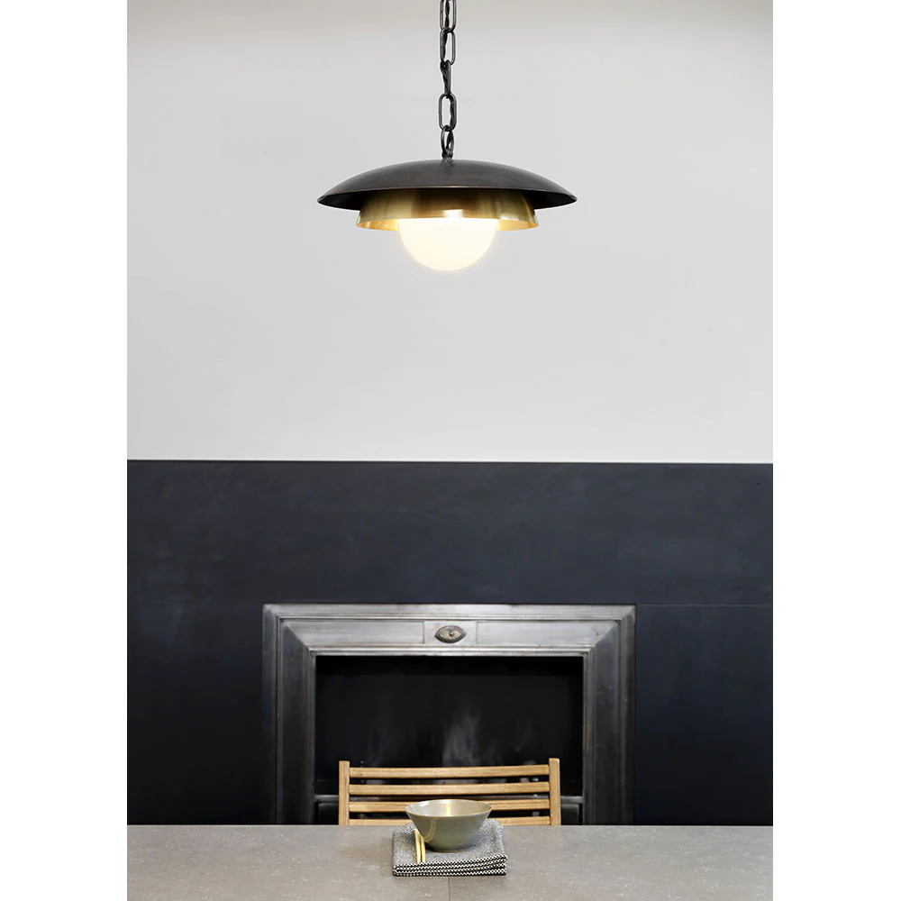 Carapace Pendant - Bronze, Satin Brass, Opal Glass Shade - Image 3