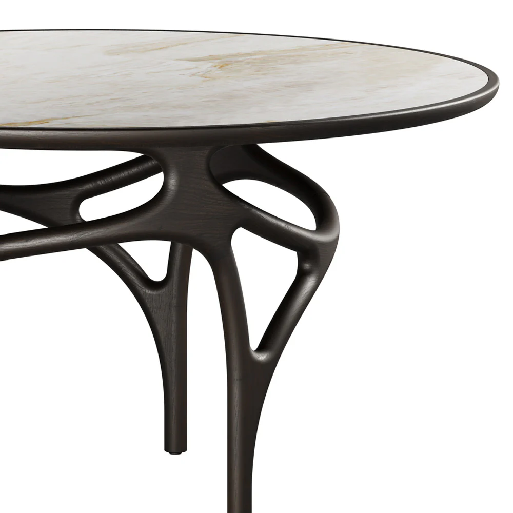Cena Dining Table - Beige Quartzite Top, Dark Brown Teak Base - Image 2