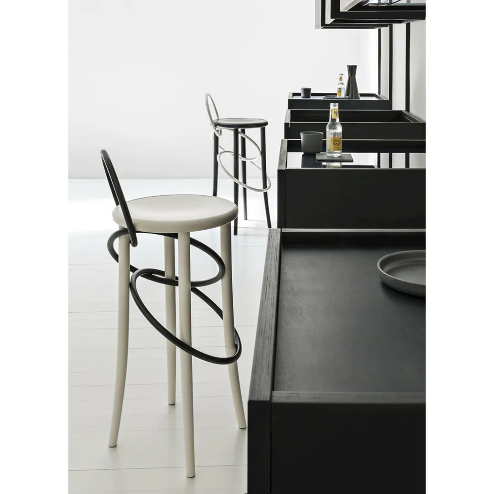 Cirque Two Tone Tall Stool - White Lacquer Base, Black Lacquer Ring - Image 5