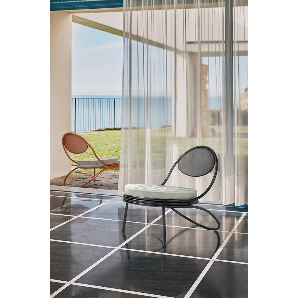 Copacabana Outdoor Lounge Chair - Leslie Stripe 020, Black Semi Matte Base - Image 10