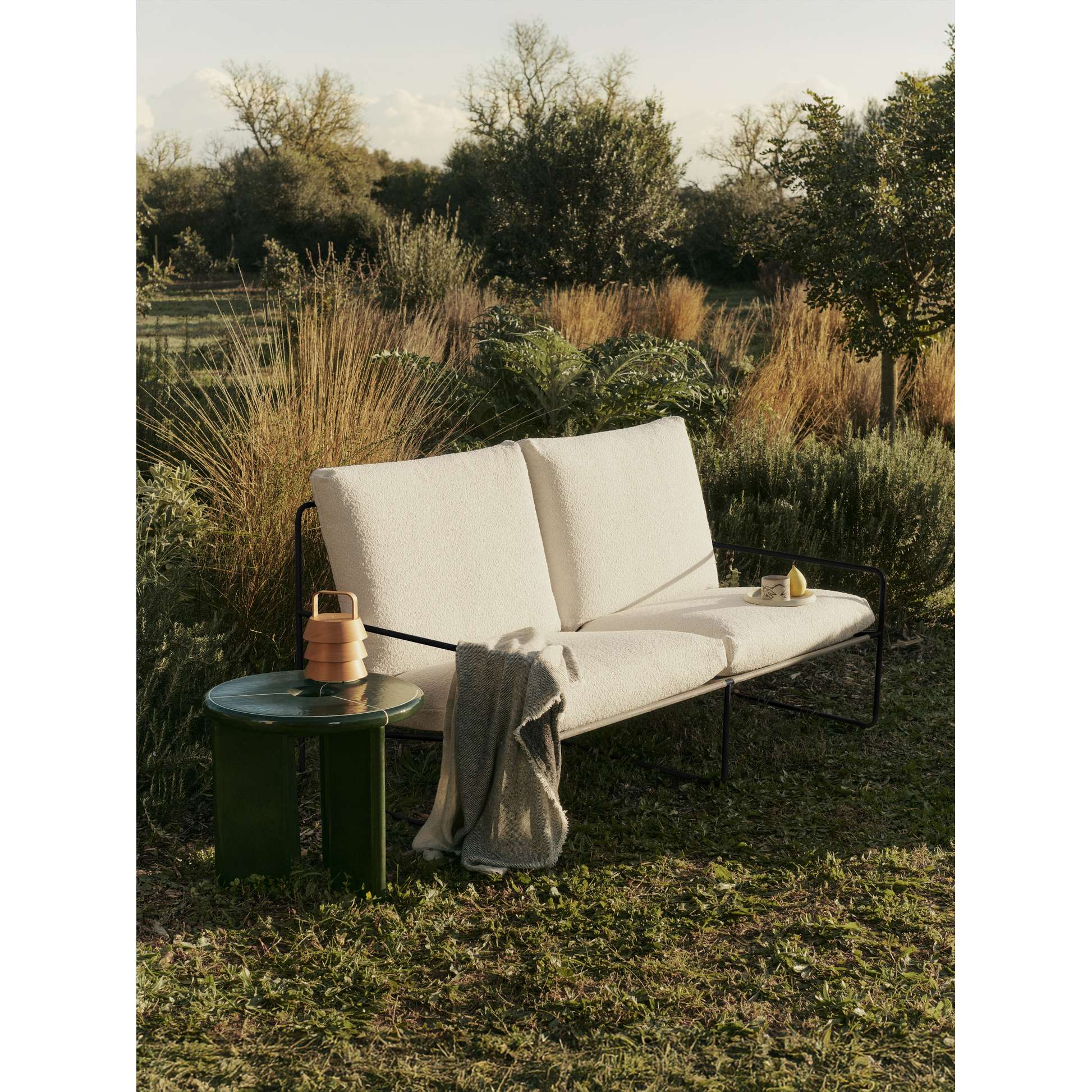 Desert 2-Seater Outdoor Sofa - Off White, Black Frame - Image 3