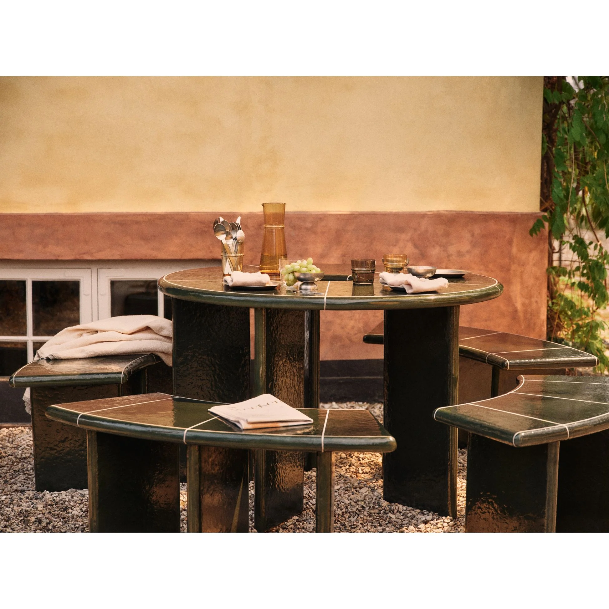Deya Curved Bench - Dark Green - Image 7