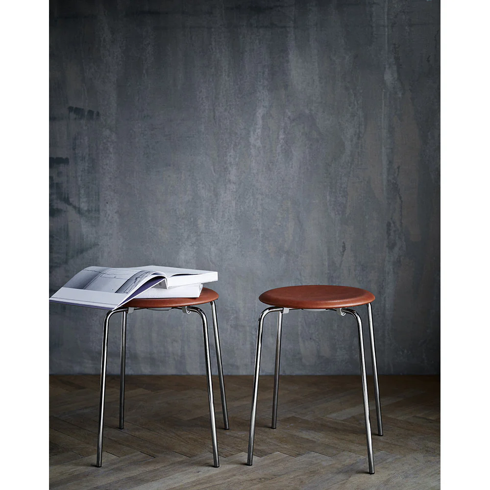 Dot Stool - Walnut Leather, Chrome Base - Image 2