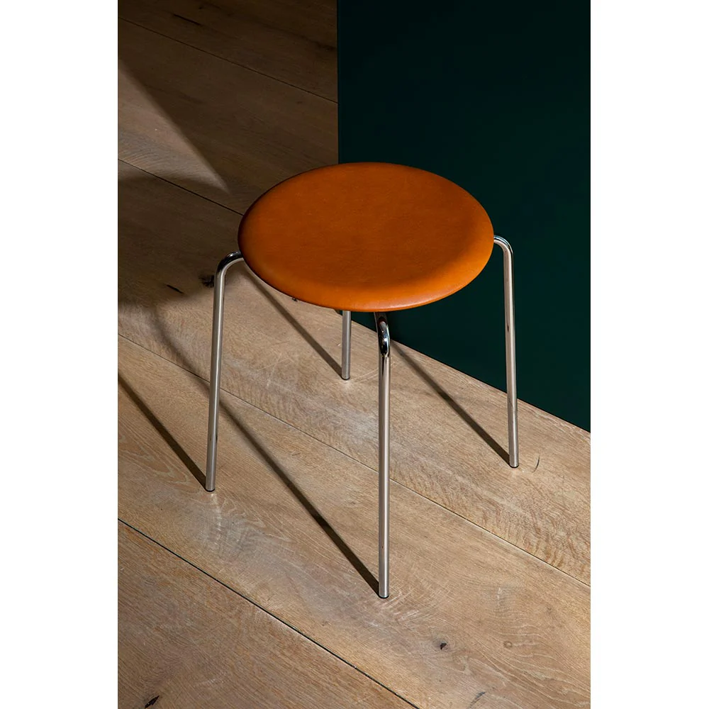 Dot Stool - Walnut Leather, Chrome Base - Image 3