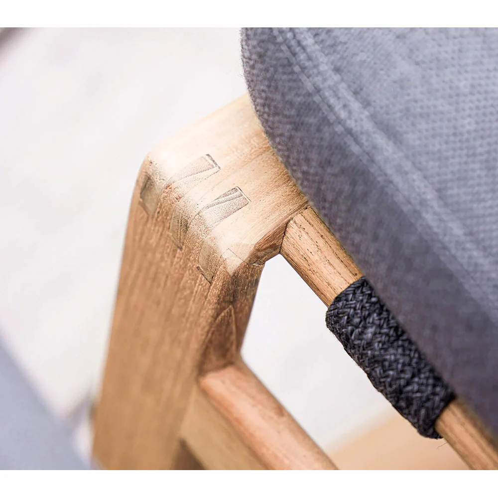 Endless Soft Footstool - Gray Cushions, Dark Gray Rope, Teak Base - Image 2
