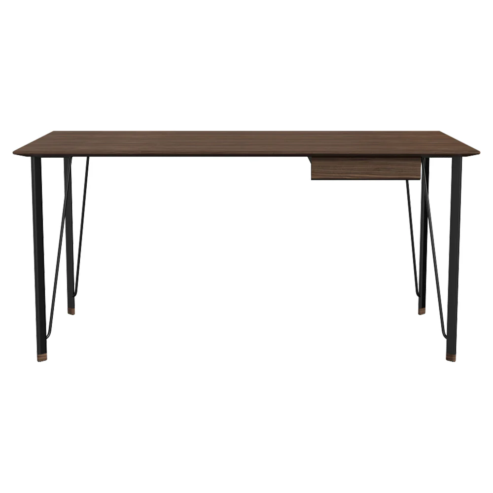 FH3605 Desk With Drawer - Walnut Tabletop, Black Base