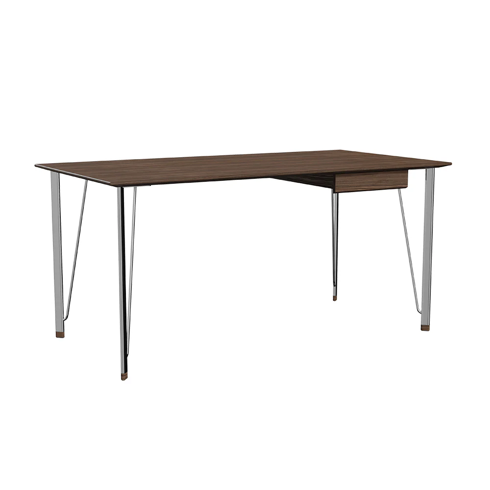FH3605 Desk With Drawer - Walnut Tabletop, Chrome Base - Image 2