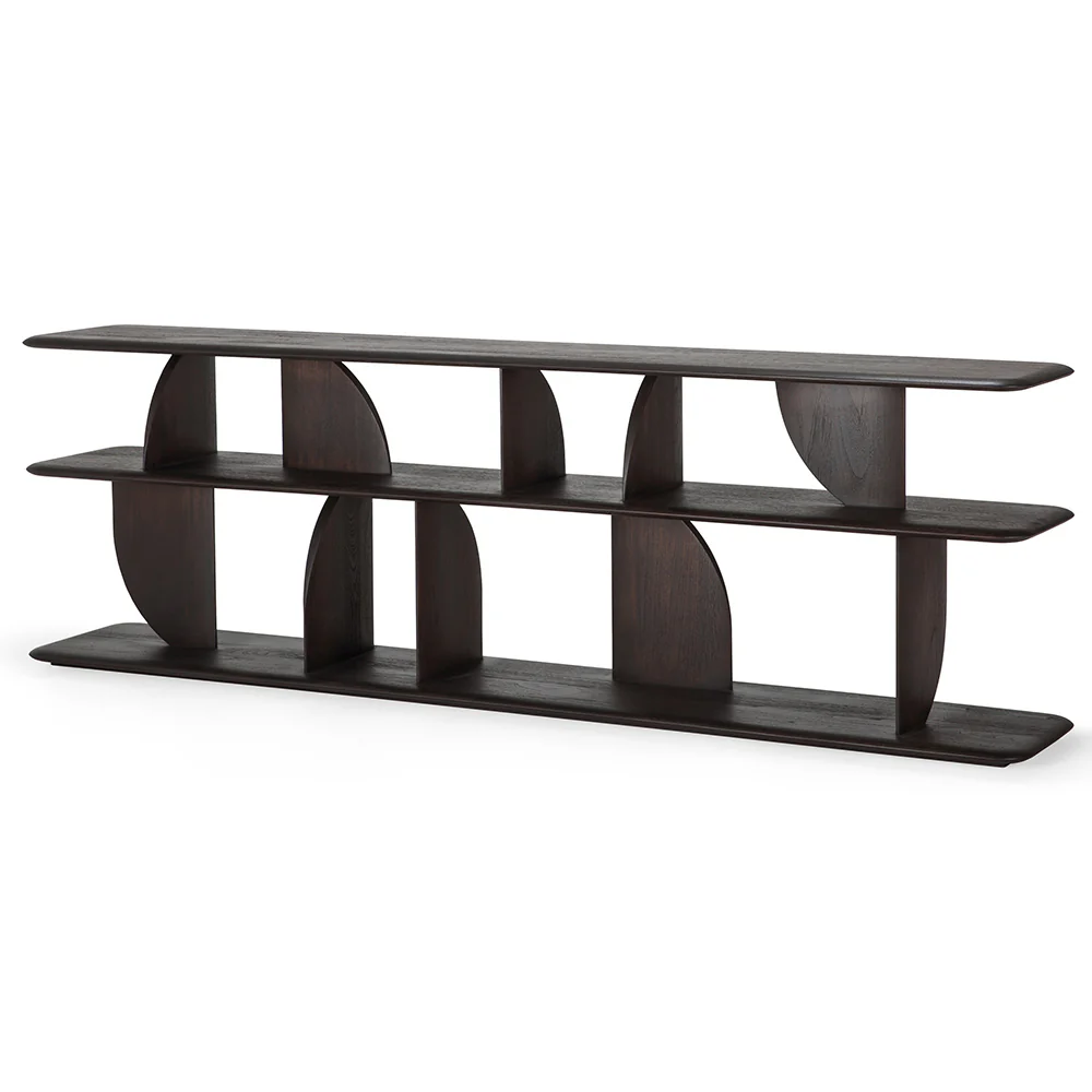 Geometric Rack Console Table Bookcase - Teak, Dark - Image 2