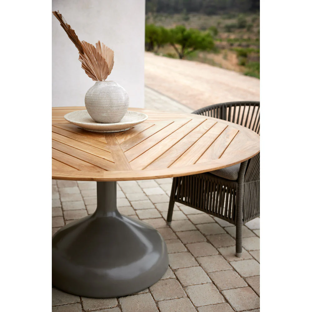 Glaze Dining Table - Geometric Teak Top, Taupe Aluminum Base - Image 2