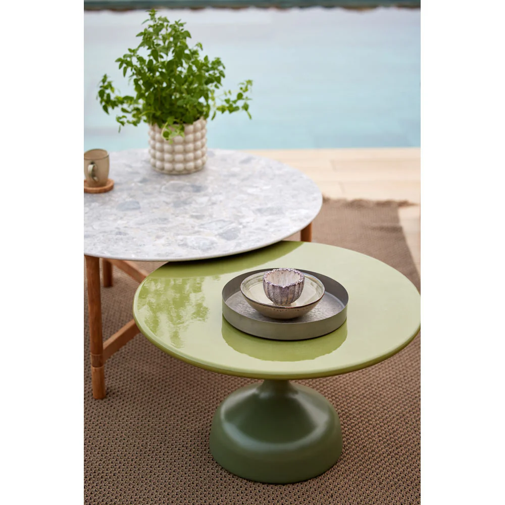 Glaze Large Coffee Table - Black Lava Stone Top, Sand Aluminum Base - Image 3