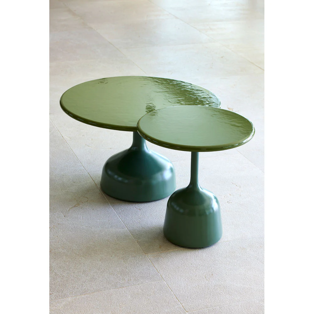 Glaze Large Coffee Table - Taupe Lava Stone Top, Olive Green Aluminum Base - Image 3