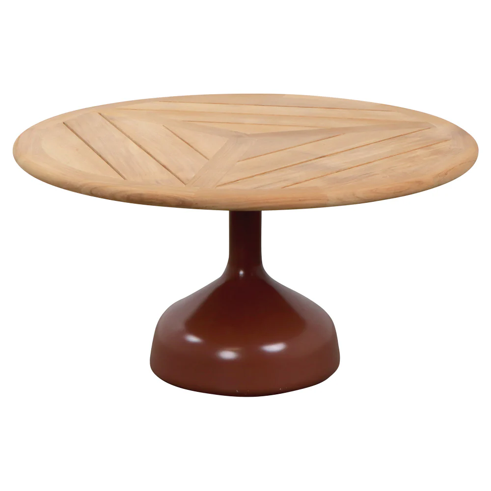 Glaze Large Coffee Table - Teak Geometric Top, Desert Red Aluminum Base