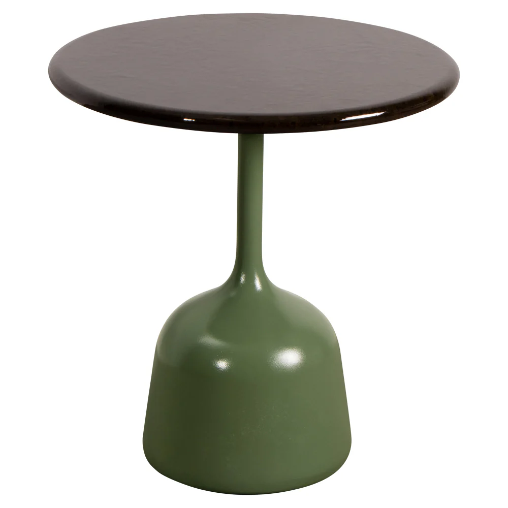 Glaze Small Coffee Table - Black Lava Stone Top, Olive Green Aluminum Base